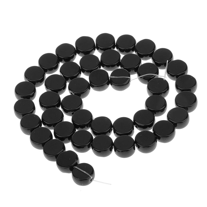 Crofta 10mm Black Onyx Coin Gemstone Loose Beads Strand 15 Inch