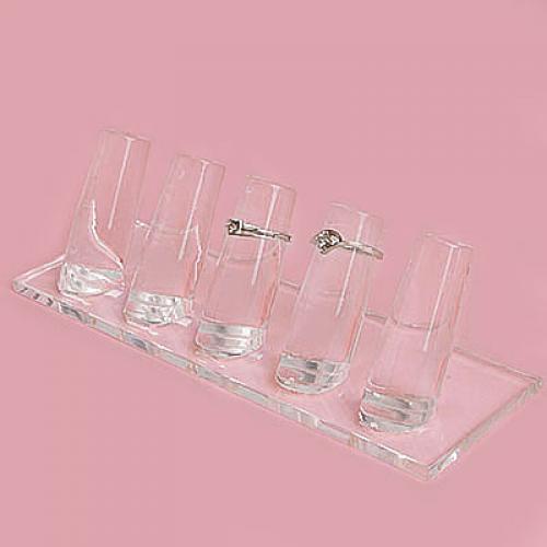 Crofta 1-5 Finger Ring Display Jewelry Holder Clear Acrylic Stand Showcase