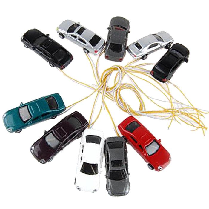 Crofta 10Pcs Flaring Light Painted Model Cars w/ Wires Scale N (1 to 150) EC150-3