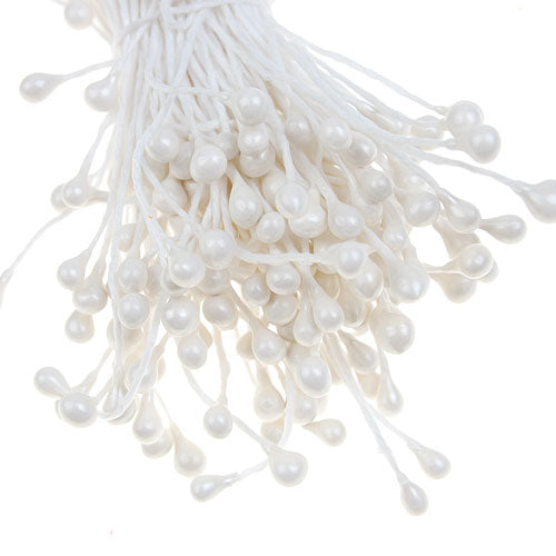 Crofta 150 Pieces Pearl Double Tip Floral Stamens - White