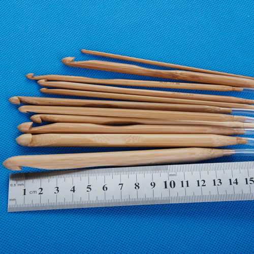 Crofta 12 Sizes Afghan Tunisian Carbonized Bamboo Crochet Hooks 3.0-10.0mm