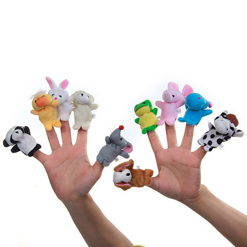 Crofta 10pcs Velvet Animal Style Finger Puppets Set Kids Soft Toys