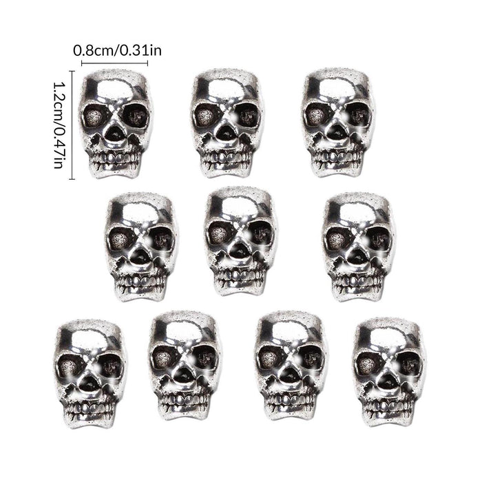 Crofta 10pcs Antique Silver Metal Skull Spacer Beads Fit DIY Charm Bracelet 3.9mm Hole