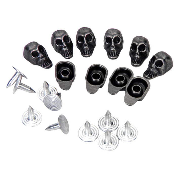 Crofta 10 Sets Skull Rivets Studs Antique Silver 13 x 8mm