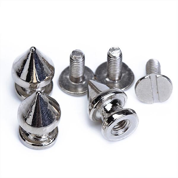 Crofta 10 Sets Cone Screwback Rivet Studs 12mm Silver