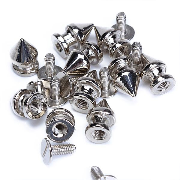 Crofta 10 Sets Cone Screwback Rivet Studs 12mm Silver