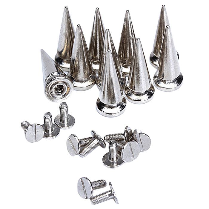 Crofta 10 Sets Cone Screwback Spikes Studs 25mm Silver