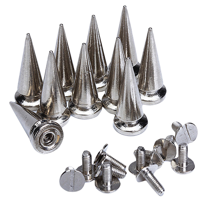 Crofta 10 Sets Cone Screwback Spikes Studs 25mm Silver