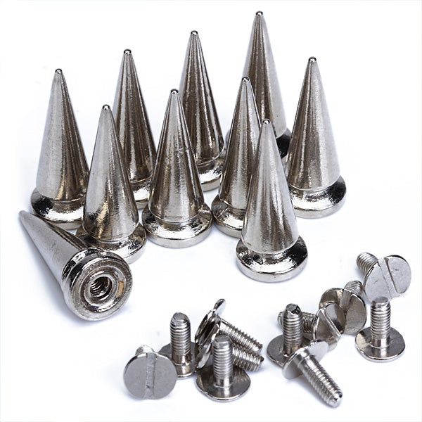 Crofta 10 Sets Cone Screwback Spikes Studs 25mm Silver