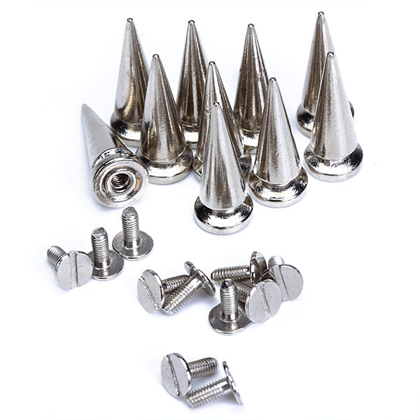 Crofta 10 Sets Cone Screwback Spikes Studs 25mm Silver