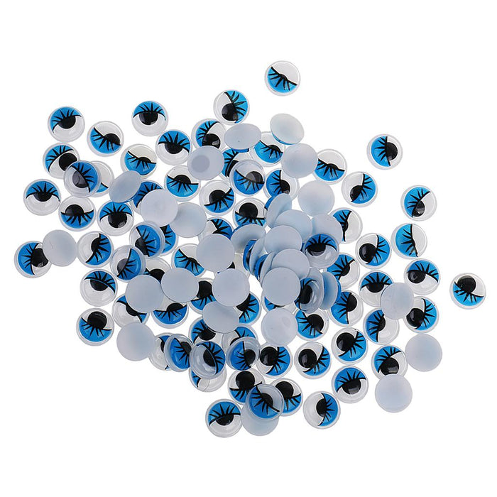 Crofta 100pcs Blue Movable Wiggly Eyes w/ Eyelash 12mm