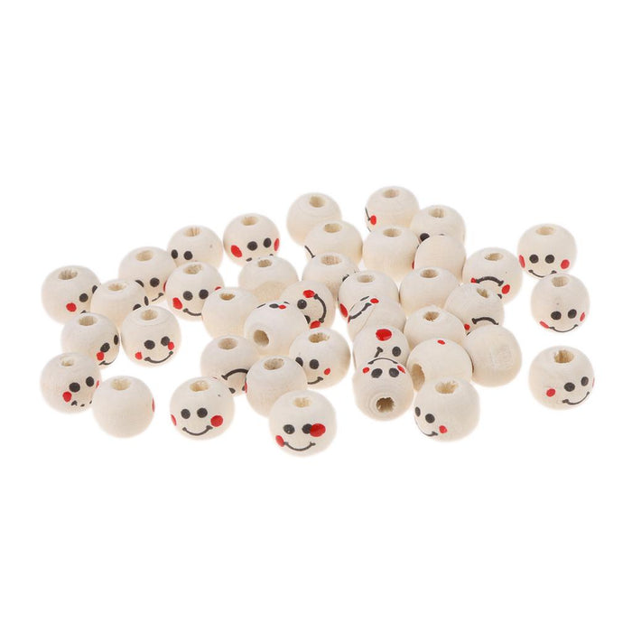 Crofta 100 Pieces Wooden Round Smile Face Loose Beads 10mm