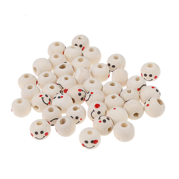 Crofta 100 Pieces Wooden Round Smile Face Loose Beads 10mm