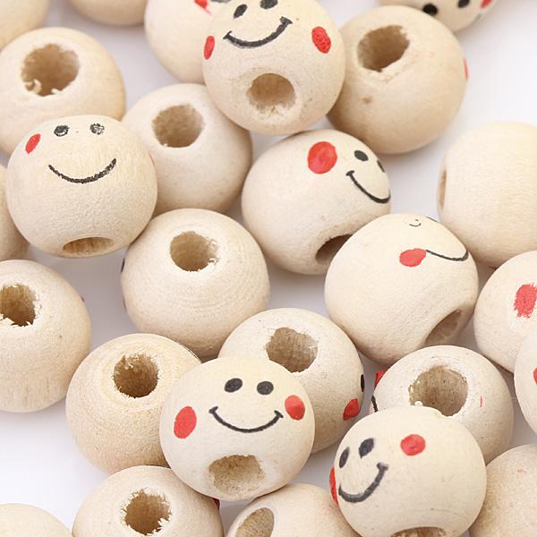 Crofta 100 Pieces Wooden Round Smile Face Loose Beads 10mm