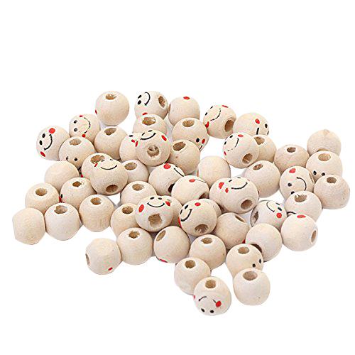 Crofta 100 Pieces Wooden Round Smile Face Loose Beads 10mm