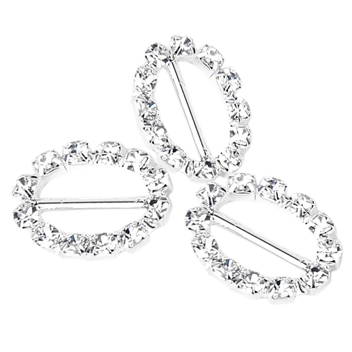 Crofta 10pcs Oval Rhinestone Ribbon Buckles Sliders