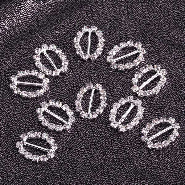 Crofta 10pcs Oval Rhinestone Ribbon Buckles Sliders