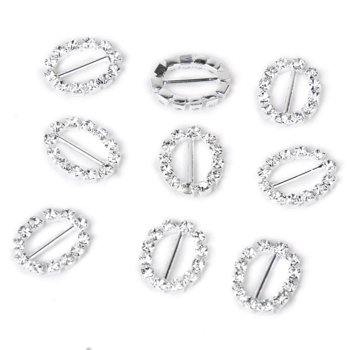 Crofta 10pcs Oval Rhinestone Ribbon Buckles Sliders