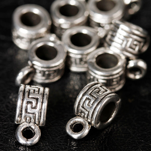 Crofta 10pcs Antique Silver Charm Hanger Beads