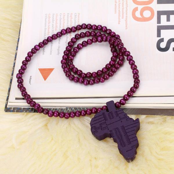 Crofta Wooden Bead Necklace w/ African Map Pendant