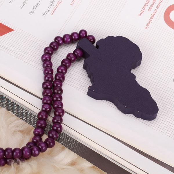 Crofta Wooden Bead Necklace w/ African Map Pendant