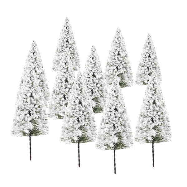 Crofta 10pcs White Scenery Landscape Model Cedar Trees 10cm