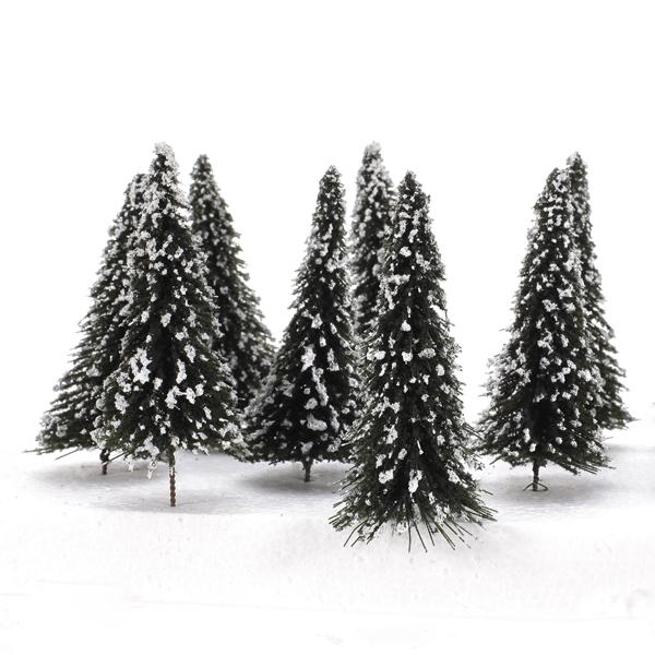 Crofta 10pcs White Dark Green Scenery Landscape Model Cedar Trees 12cm