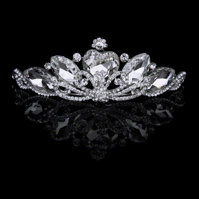 Crofta Women Girls Ladies Fashionable Large Crystal Flower Rhinestone Crown Headband Tiara Wedding Bridal Engagement Party Supplies