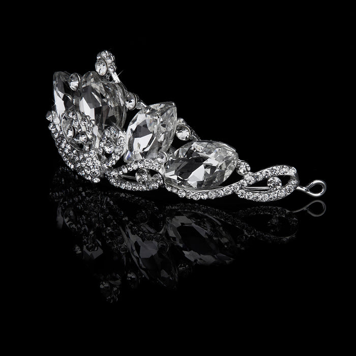 Crofta Women Girls Ladies Fashionable Large Crystal Flower Rhinestone Crown Headband Tiara Wedding Bridal Engagement Party Supplies