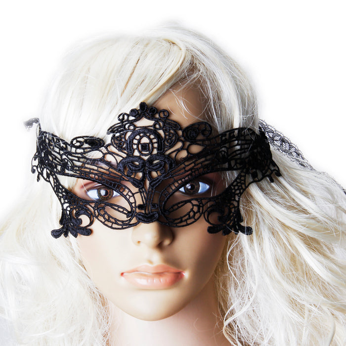 Crofta Gorgeous Venetian Black Lace Eye Mask Masquerade Fancy Dress Party Mask