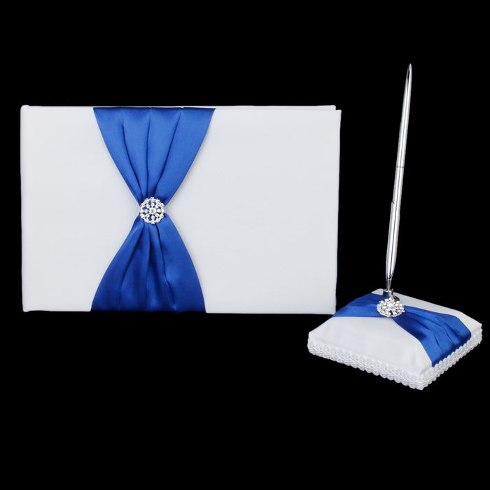 Crofta White Royal Blue Wedding Book,Pen,Ring Pillow,Flower Basket