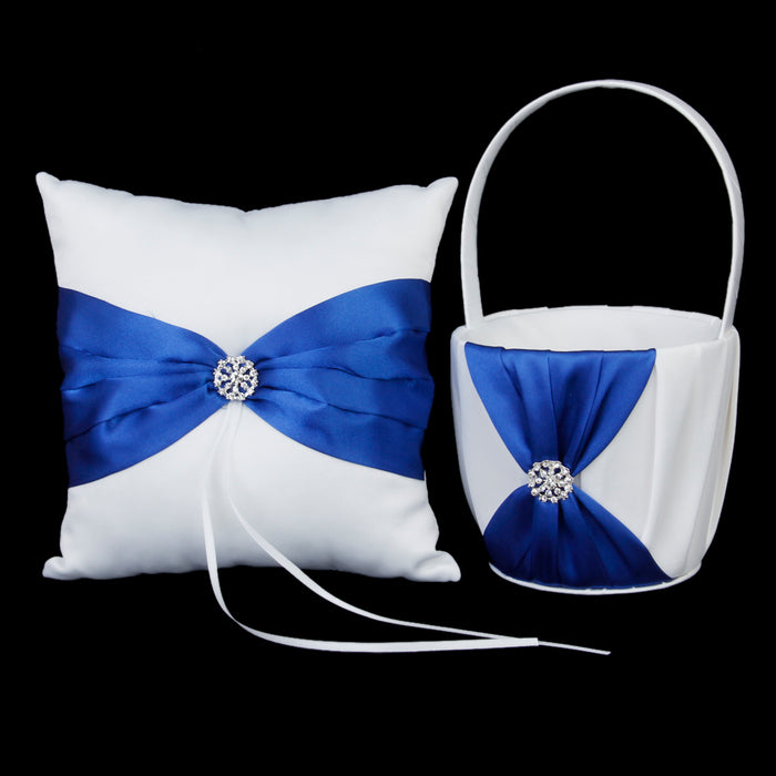 Crofta White Royal Blue Wedding Book,Pen,Ring Pillow,Flower Basket