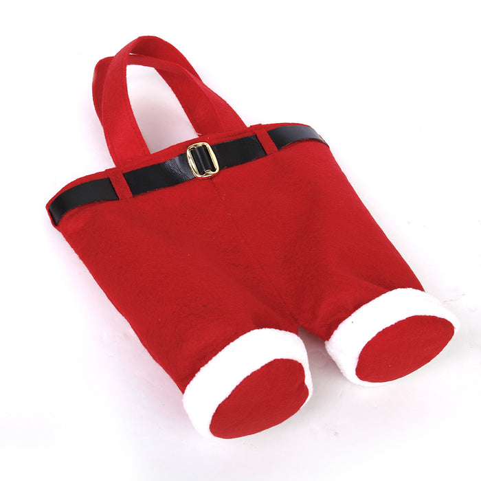 10 Christmas Holiday Santa Pants Double Wine Bottle Tote Gift Bag Candy Bag Size L