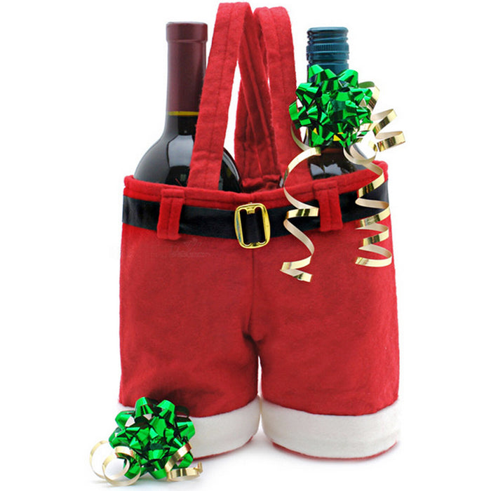 10 Christmas Holiday Santa Pants Double Wine Bottle Tote Gift Bag Candy Bag Size L