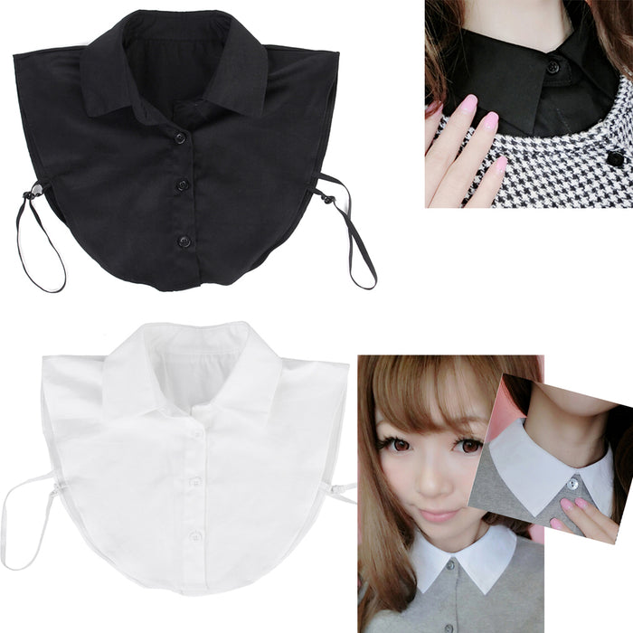 Crofta Women Girls Ladies Elegant Half Shirt Blouse Detachable Collar Black