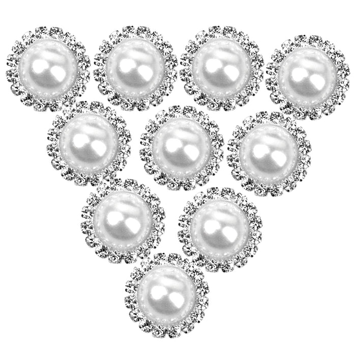 Crofta 10pcs Crystal White Faux Pearl Button 21mm Flatback Embellishment