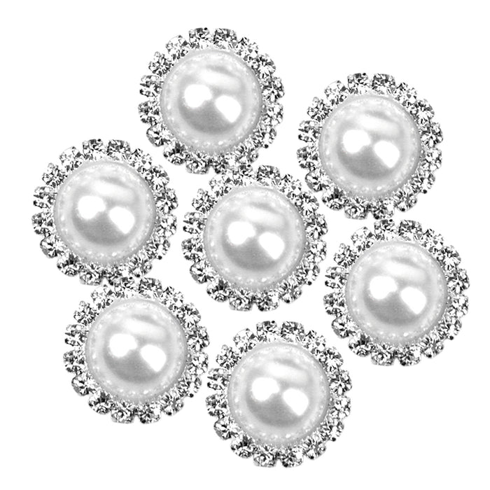 Crofta 10pcs Crystal White Faux Pearl Button 21mm Flatback Embellishment