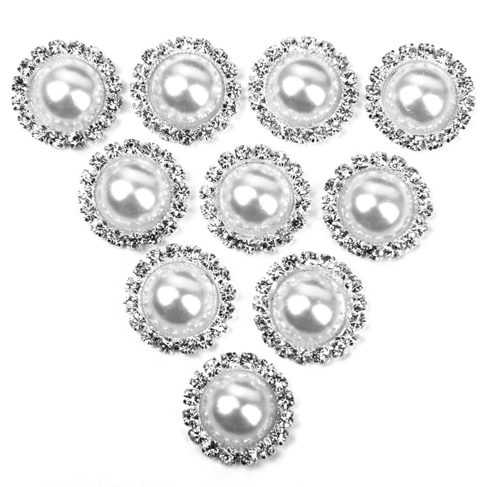 Crofta 10pcs Crystal White Faux Pearl Button 21mm Flatback Embellishment