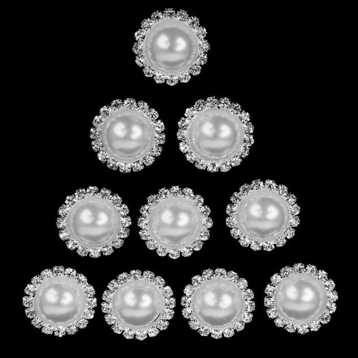 Crofta 10pcs Crystal White Faux Pearl Button 21mm Flatback Embellishment