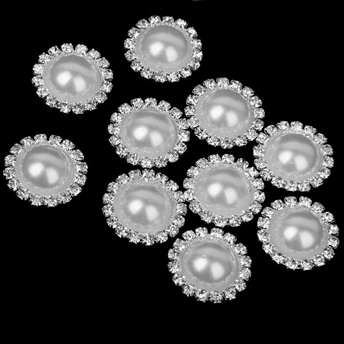 Crofta 10pcs Crystal White Faux Pearl Button 21mm Flatback Embellishment