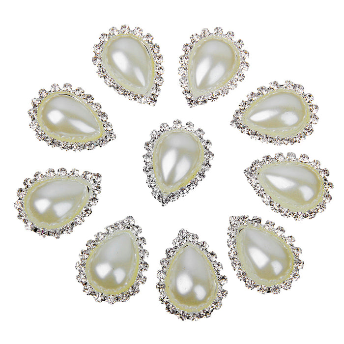 Crofta 10pcs Teardrop Crystal Beige Faux Pearl Button Flatback Embellishment 20mm x 25mm