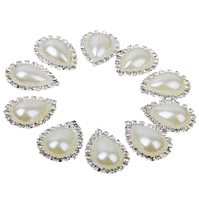 Crofta 10pcs Teardrop Crystal Beige Faux Pearl Button Flatback Embellishment 20mm x 25mm