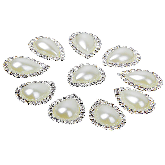 Crofta 10pcs Teardrop Crystal Beige Faux Pearl Button Flatback Embellishment 20mm x 25mm