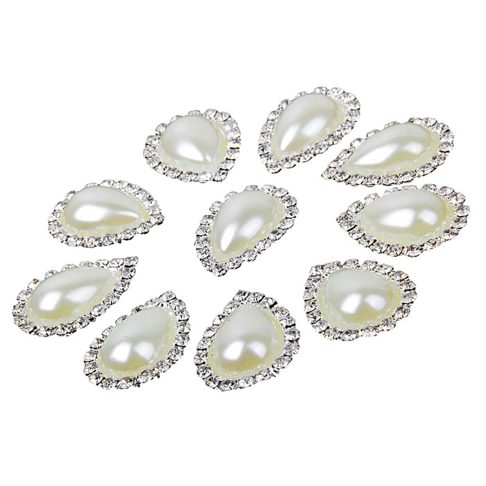 Crofta 10pcs Teardrop Crystal Beige Faux Pearl Button Flatback Embellishment 20mm x 25mm