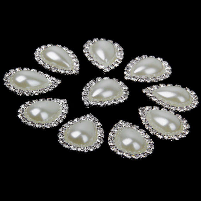 Crofta 10pcs Teardrop Crystal Beige Faux Pearl Button Flatback Embellishment 20mm x 25mm