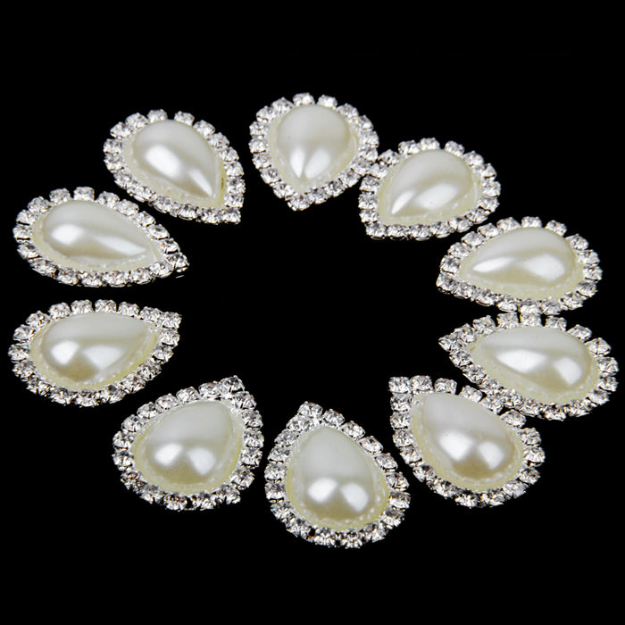 Crofta 10pcs Teardrop Crystal Beige Faux Pearl Button Flatback Embellishment 20mm x 25mm