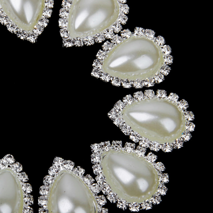 Crofta 10pcs Teardrop Crystal Beige Faux Pearl Button Flatback Embellishment 20mm x 25mm