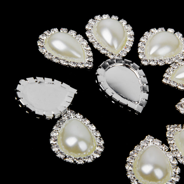 Crofta 10pcs Teardrop Crystal Beige Faux Pearl Button Flatback Embellishment 20mm x 25mm