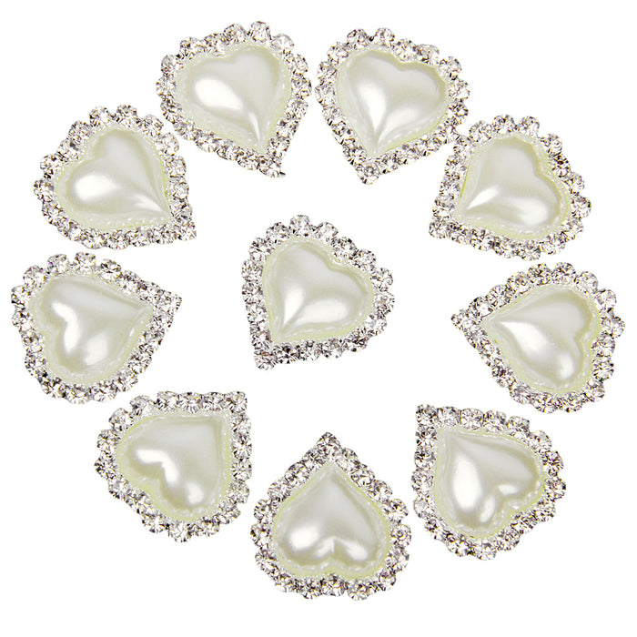 Crofta 10 Pieces Beige Heart Shape Crystal Pearl Buttons Flatback Embellishment 20x25mm