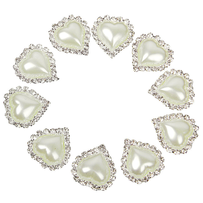 Crofta 10 Pieces Beige Heart Shape Crystal Pearl Buttons Flatback Embellishment 20x25mm